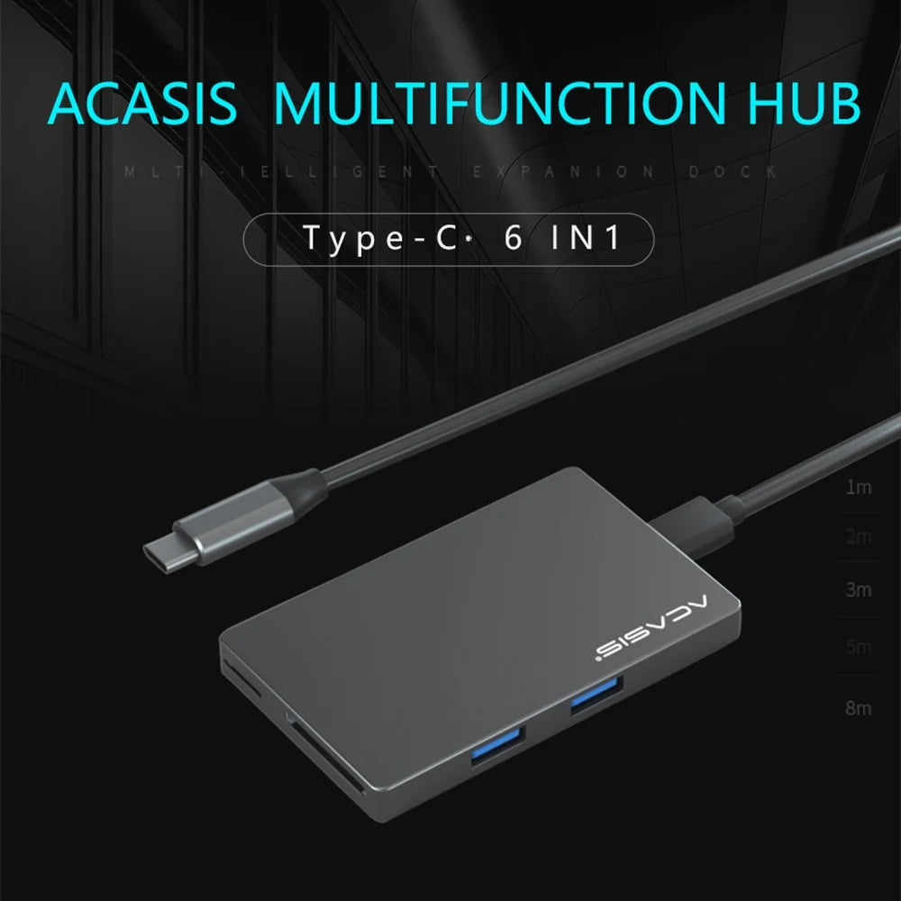 ACASIS CM004 6 in 1 Type-C Docking Station Multi-Port Type-C to HD-Compatible HUB Adapter for MacBook Pro Air TF/Memory Carder Reader OTG Adapter - 2