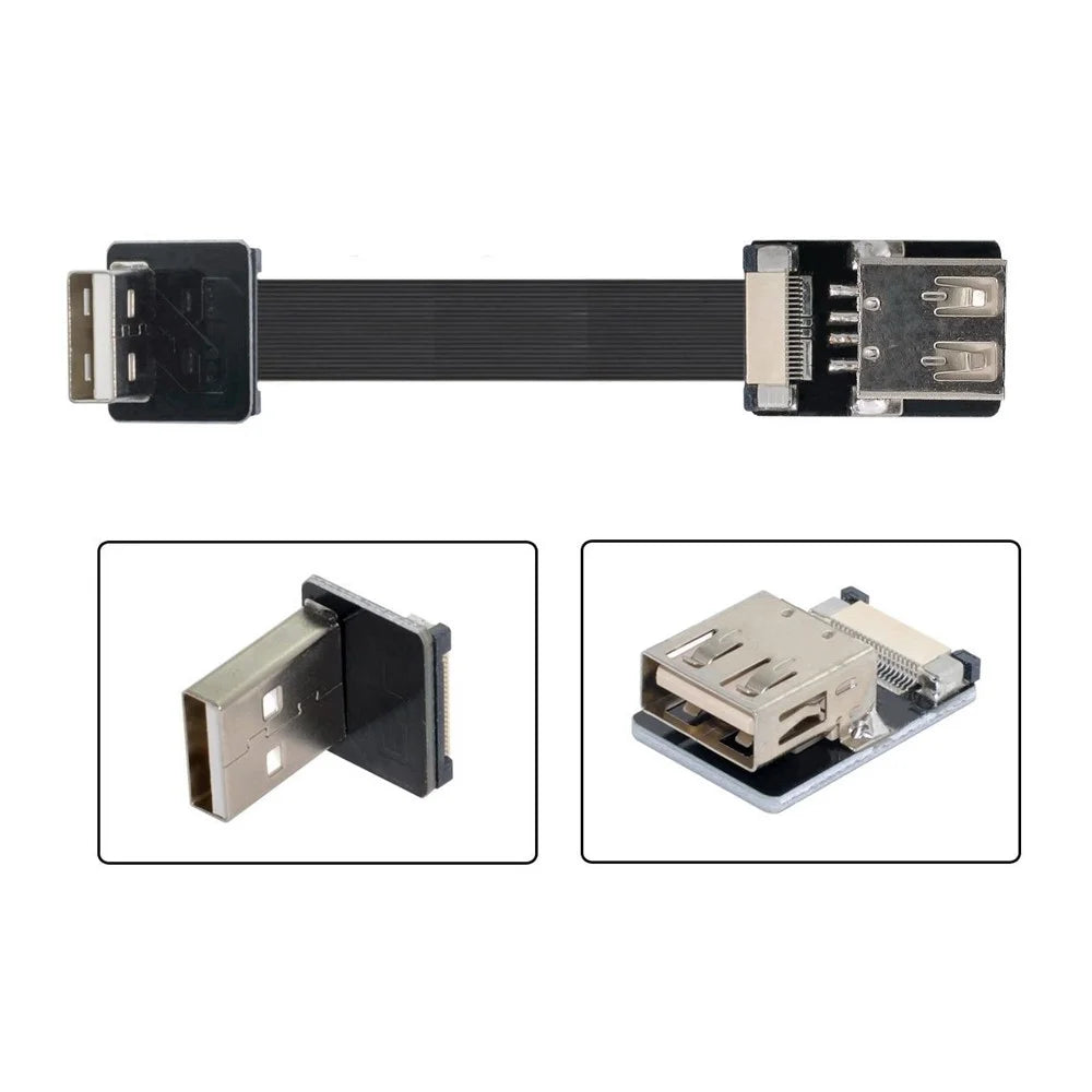 U2-044-DN-0.2M CN-011-DN/CN-011-FE/CN-019-0.2M Down Angled USB 2.0 Type-A Male to Female Extension Flat Slim FPC Cable 480Mbps Data Transmission for FPV/Disk/Scanner/Printer - 4