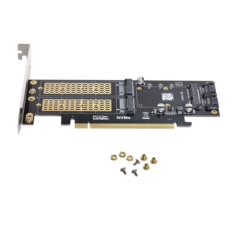 SA-028 3-in-1 PCI Express PCI-E 3.0 + Dual SATA to NGFF NVME mSATA M-Key B/M-key SSD Card Adapter - 5