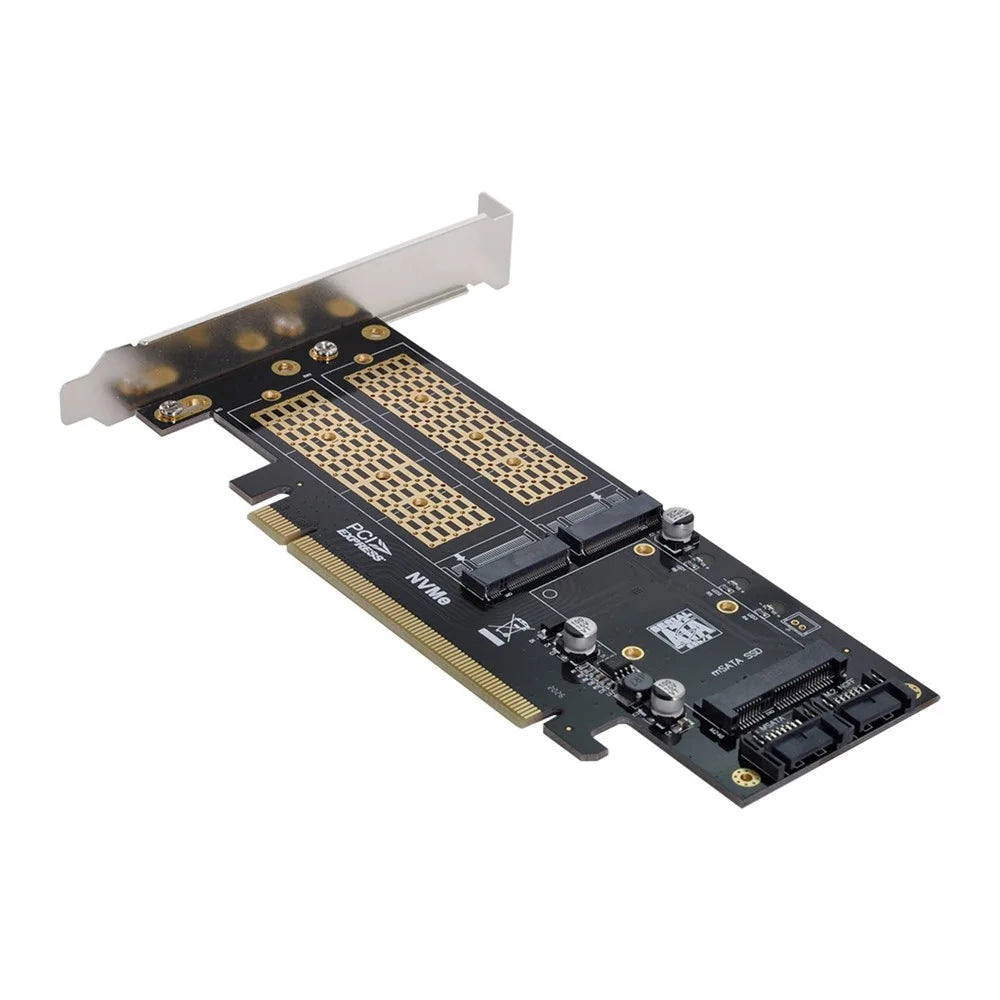 SA-028 3-in-1 PCI Express PCI-E 3.0 + Dual SATA to NGFF NVME mSATA M-Key B/M-key SSD Card Adapter - 7