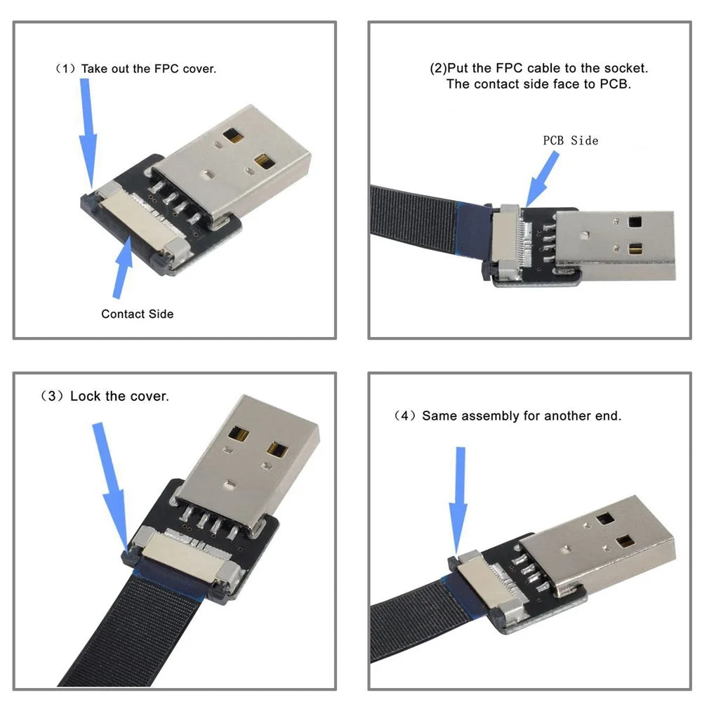 U2-031-DN-0.2M CN-011-MA/CN-011-DN/CN-019-0.2M Down Angled USB 2.0 Type-A to Type-A Flat Data Cable Male to Male 90 Degree FPC Cable for FPV/Disk/Scanner/Printer - 3