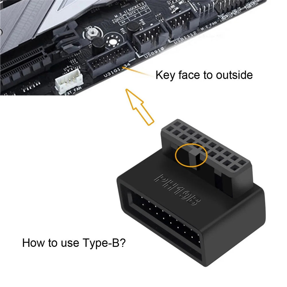 U3-091 PH19A+PH19B 2Pcs USB 3.0 20Pin Male to Female Extension Adapter Up and Down Angled 90 Degree Overmold Converter - 7