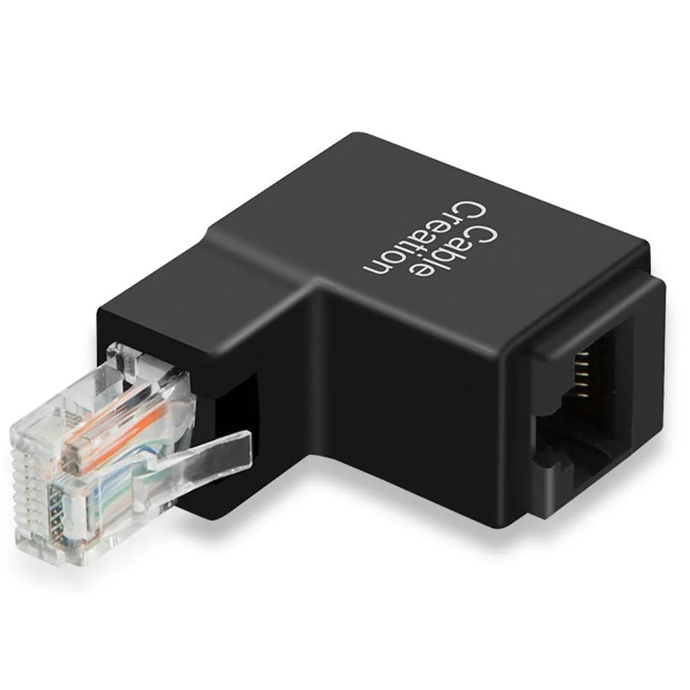 CABLECREATION CL0101 90 Degrees RJ45 Adapter Male to Female Right Angle Ethernet Socket Network Cable Connector - 1