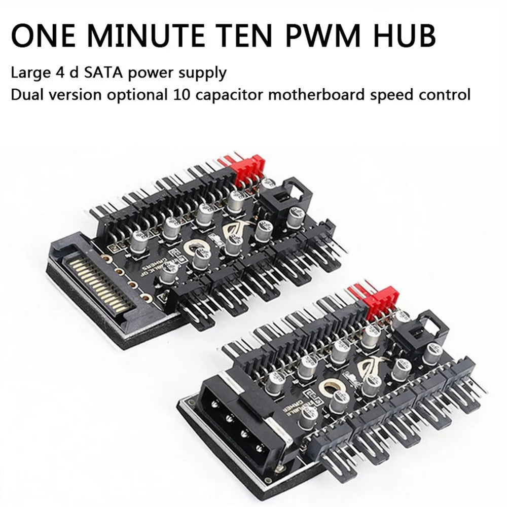 PC 1 to 10 4Pin PWM Cooling Fans HUB SATA Power / Large 4D Port Cooler Splitter Extension Adapter - SATA Powered - 6