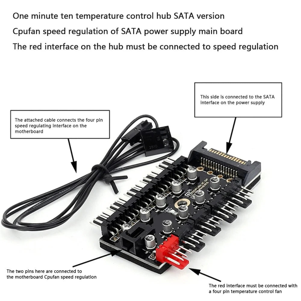 PC 1 to 10 4Pin PWM Cooling Fans HUB SATA Power / Large 4D Port Cooler Splitter Extension Adapter - SATA Powered - 7