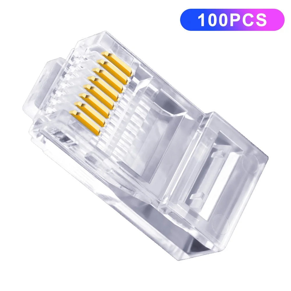 AICHAO 100PCS RJ45 Ethernet Cable 8P8C Cat5 Ends Crystal Connectors Heads Crimp Unshielded Cat 5 Network Line End Clips Plugs - 1