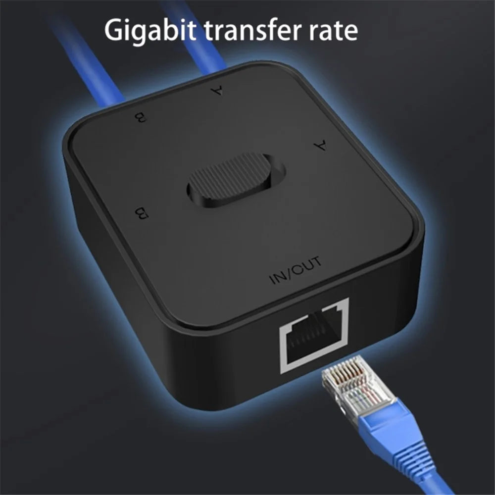 2-Port RJ45 Network Switcher Gigabit Network Splitter Power-Free Internal / External Network Switch Adapter - Black - 2
