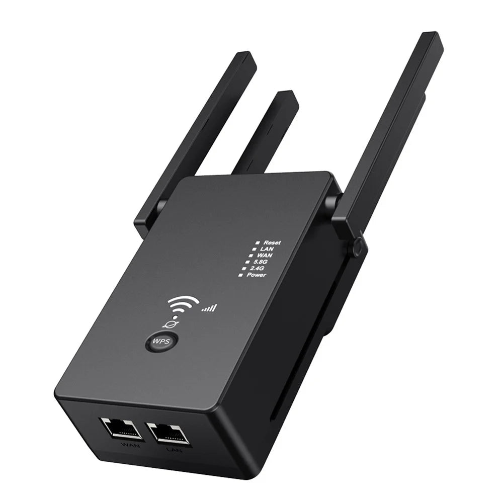 U6 1200m Wireless Router Network Extender Wi-Fi Repeater with External Antenna, WiFi Signal Booster - Black / US Plug - 1