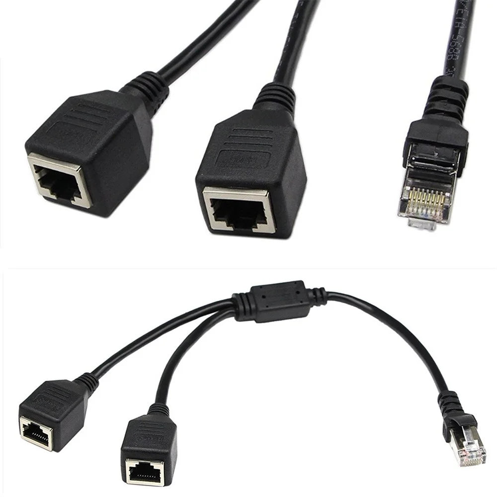 JUNSUNMAY 0.25m 1 Male to 2 Female RJ45 LAN Network Ethernet Splitter Adapter for Cat5 / Cat5e / Cat6 / Cat7 Cable - 2