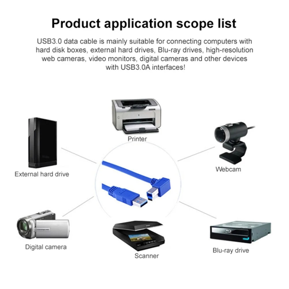 1m USB-A 3.0 Male to USB Type B Male 90 Degree Elbow Adapter Cable for Printer / Hard Drive Box - 3