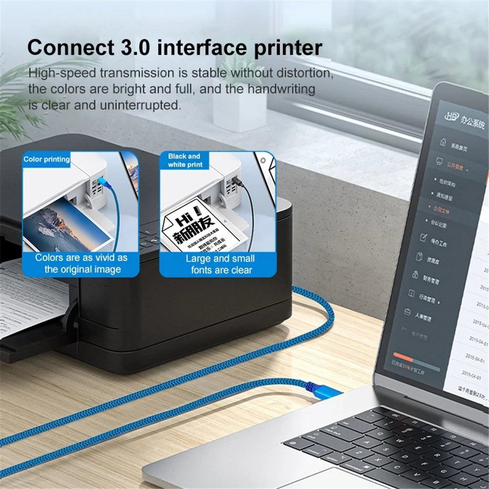 0.6m USB-A 3.0 Male to USB Type-B Male Braided Cable for Printer Hard Drive Box Camera - 6