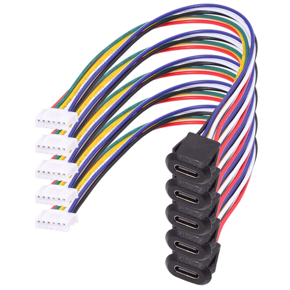 CN-025-6P 5Pcs / Set DIY OEM Type C Female Socket to 6 Pin Header Cable Pitch 2.0mm Latch Mount Type DC 5V / 20V PD Power - 1