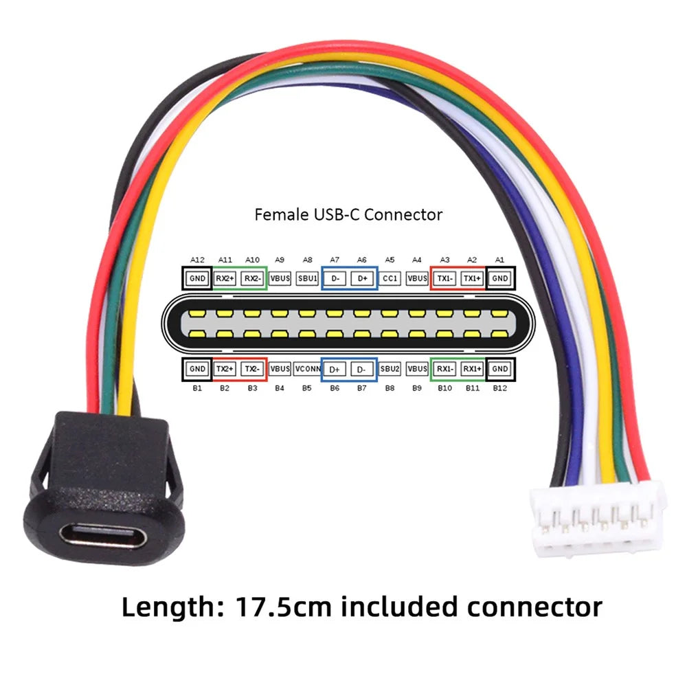 CN-025-6P 5Pcs / Set DIY OEM Type C Female Socket to 6 Pin Header Cable Pitch 2.0mm Latch Mount Type DC 5V / 20V PD Power - 5