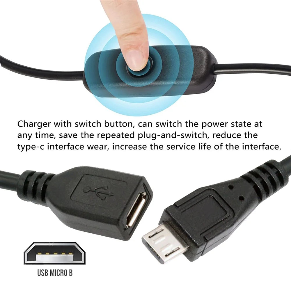 PW-012-MM Micro USB2.0 Cable with On / Off Power Switch Button Micro 5 Pin Male to Female for DC 5V Desk Lamp Fan Camera - 6