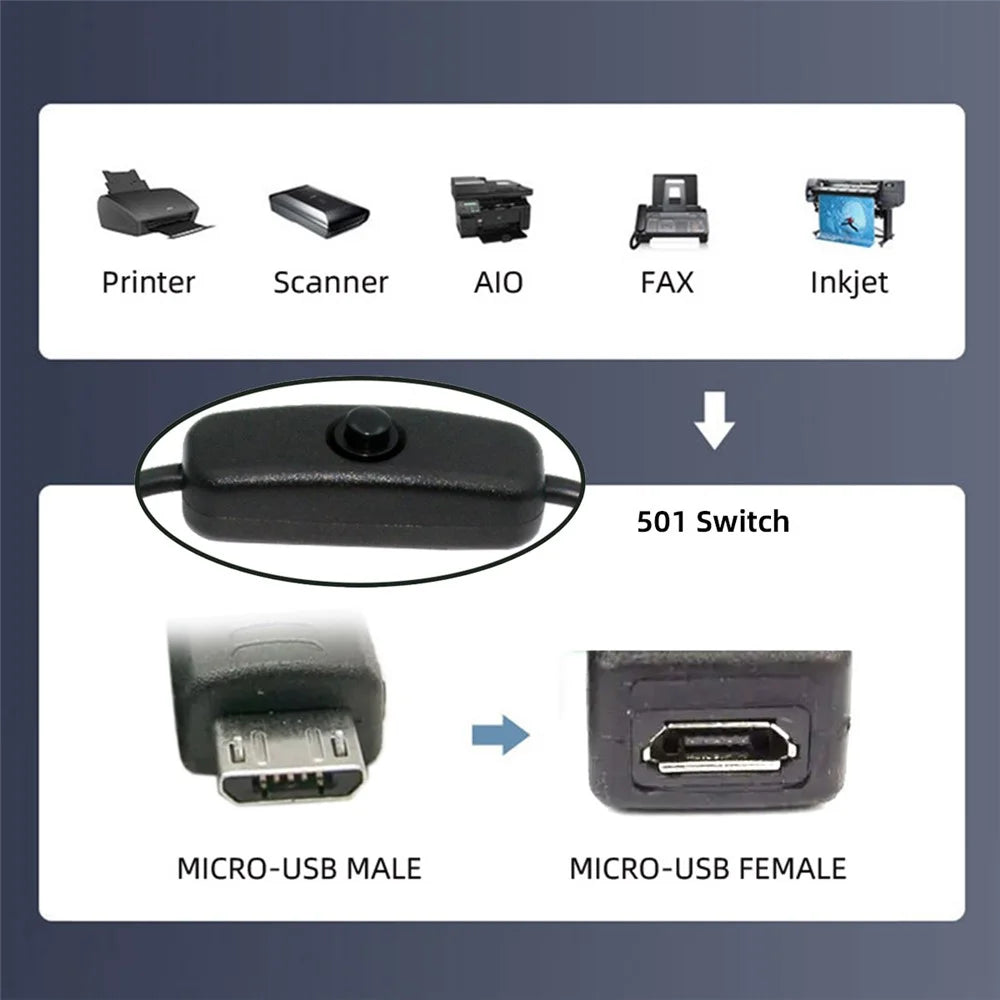 PW-012-MM Micro USB2.0 Cable with On / Off Power Switch Button Micro 5 Pin Male to Female for DC 5V Desk Lamp Fan Camera - 7