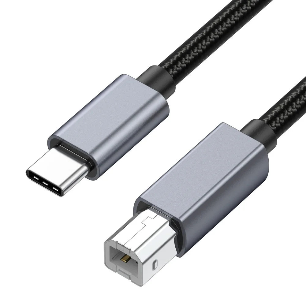 0.3m USB B to USB C Printer Cable Nylon Cord Compatible with MIDI Keyboard DAC DJ Controller - 2