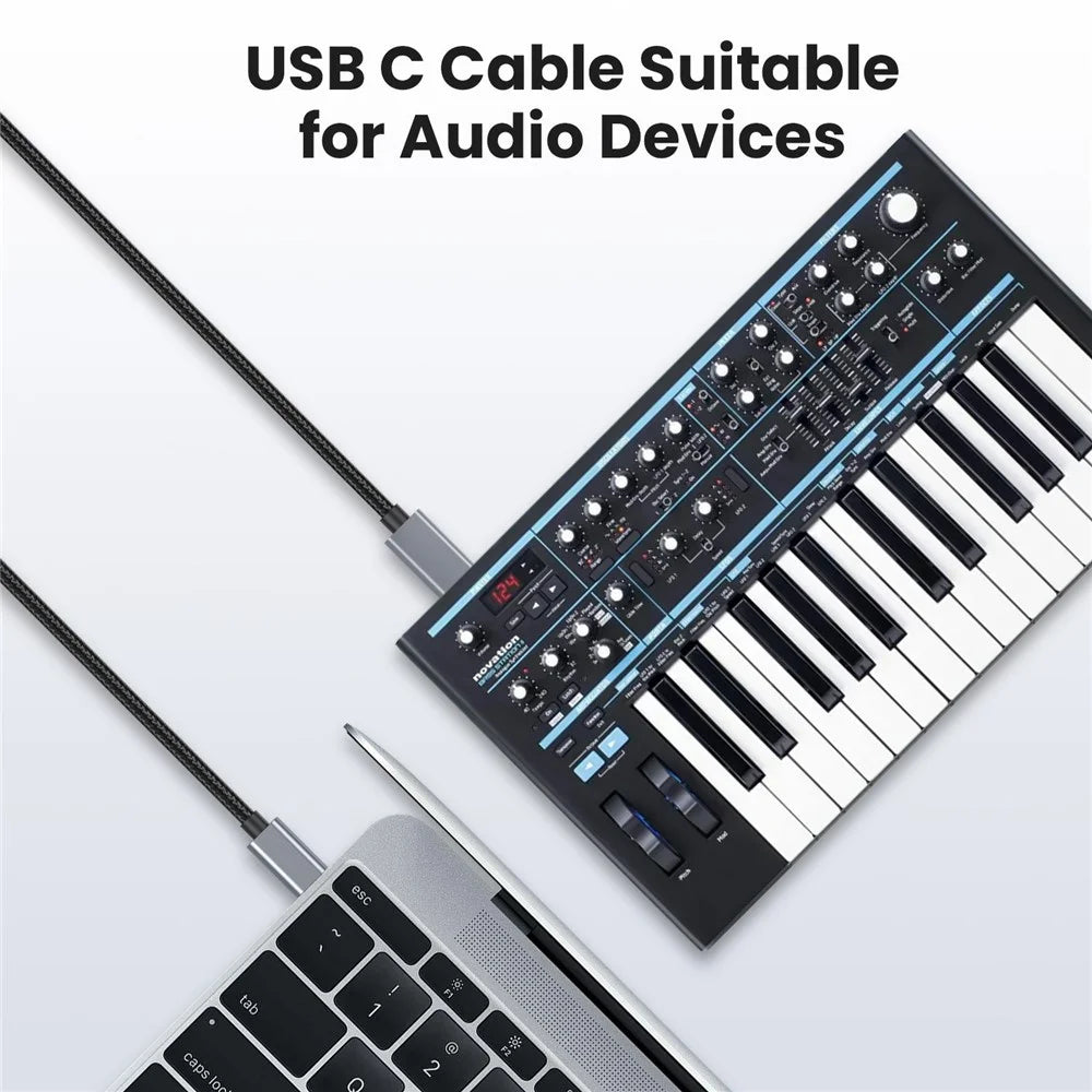 0.3m USB B to USB C Printer Cable Nylon Cord Compatible with MIDI Keyboard DAC DJ Controller - 3