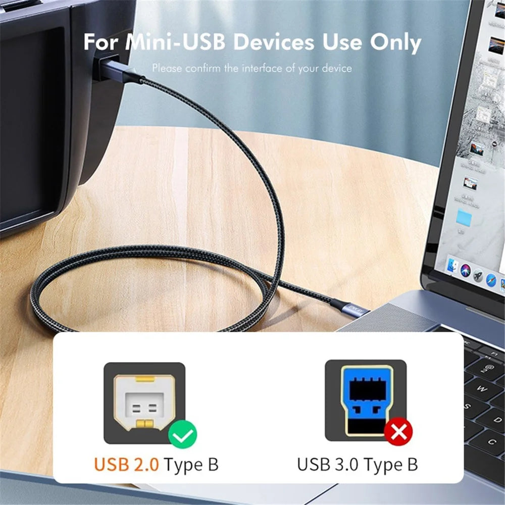 ENKAY Length:0.5m  Type-C to USB 2.0 B Printer Cable USB-C Scanner Nylon Braided Cord for Computer Laptop - Black - 2