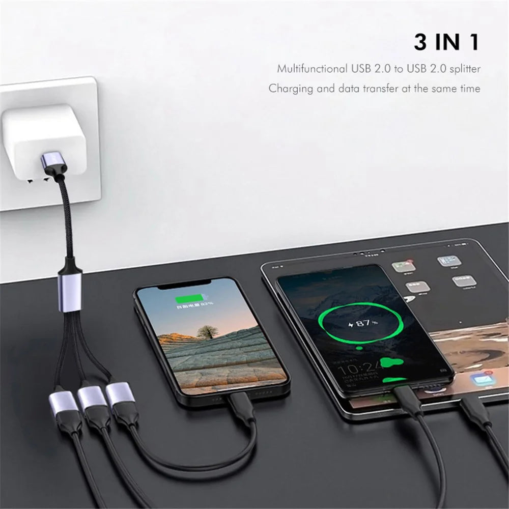 ENKAY 0.5m  ENK-CB172 USB 2.0 to 3 USB 2.0 Charging Cable OTG Splitter Y Extension Cord - Grey - 2