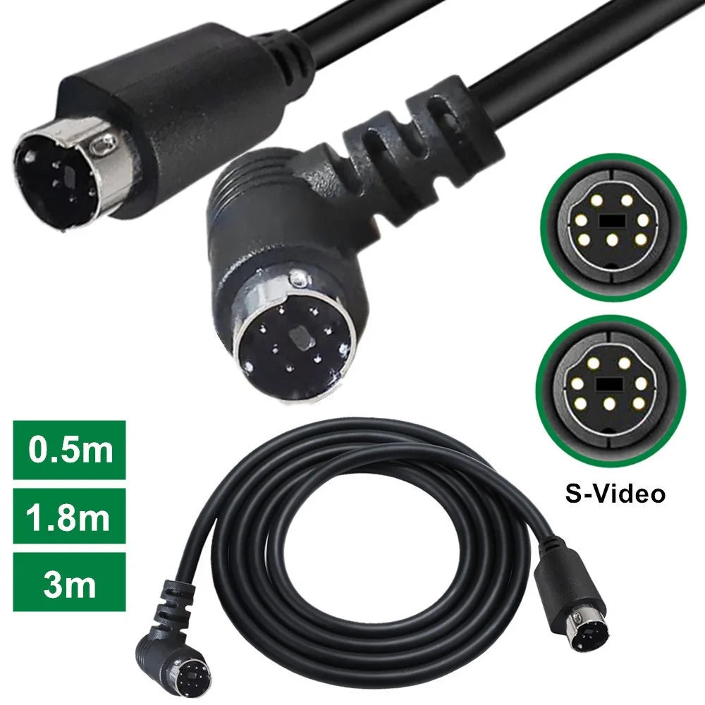 3m Mini DIN 7 Pin S-Video Cable Straight Male to Elbow Male Audio Video Transfer Cord - 5