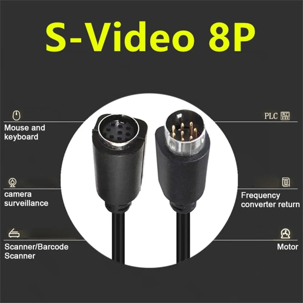 3m S-Video Cable Mini DIN 8 Pin Male to Female Cord for Set Top Box Computer TV Monitor - Black - 5