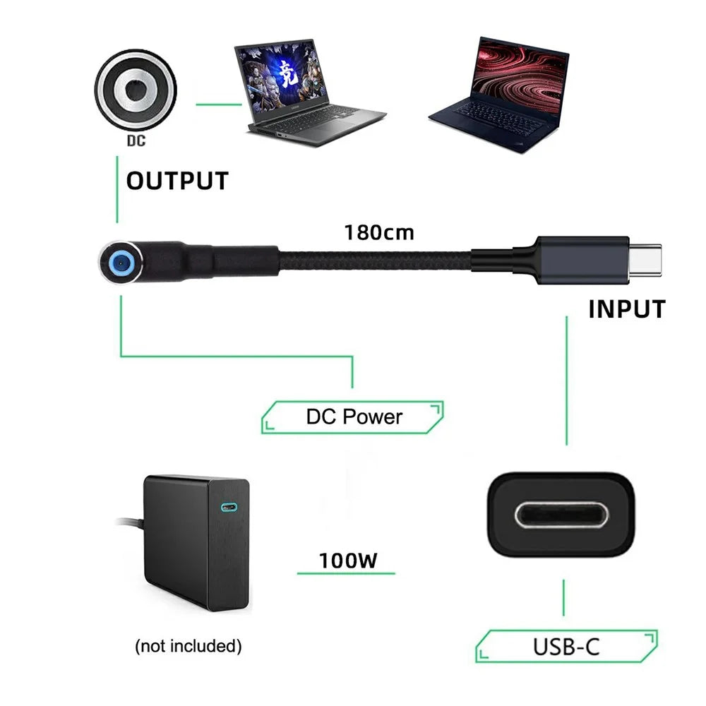 UC-110-4530HP For HP Laptop 1.8m USB-C to DC 4.5x3.0mm Charging Cable PD 100W Nylon Fast Charge Cord - 4