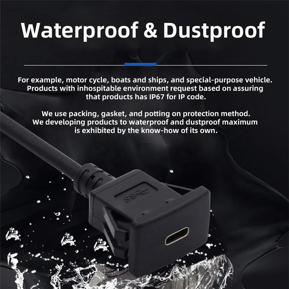 UC-021-1.0M 1m Waterproof USB-C Type-C USB 3.1 10Gbps Extension Flush Car Latch Mount Extension Cable for Dashboard Panel - 7