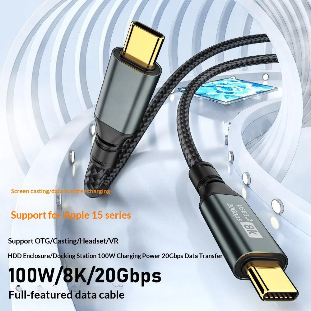 D33205 50cm USB 3.2 Type-C to Type-C Cable 8K 20Gbps 100W Fast Charging Data Cable - Black - 2