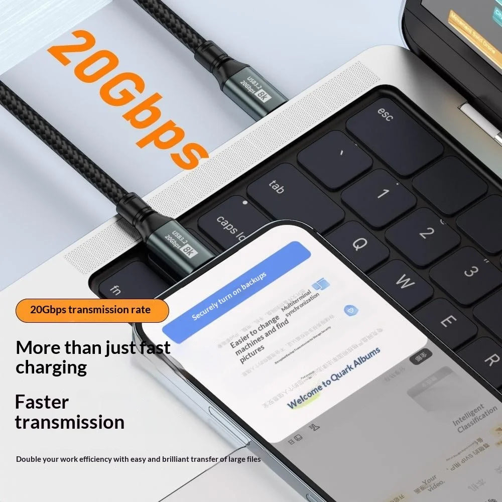D33205 50cm USB 3.2 Type-C to Type-C Cable 8K 20Gbps 100W Fast Charging Data Cable - Black - 5