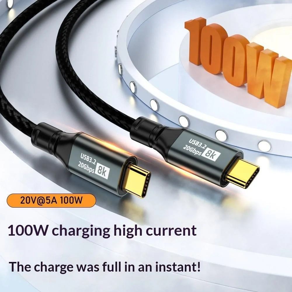 D33210 1m USB 3.2 Type-C to Type-C Cable 8K 20Gbps 100W Fast Charging Data Cable - Black - 5