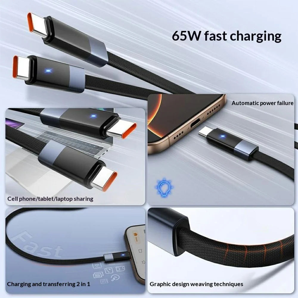 LDNIO LC241C 2m USB-C to USB-C Cable 65W PD Fast Charging Auto Power-Off Data Cord - Black - 2
