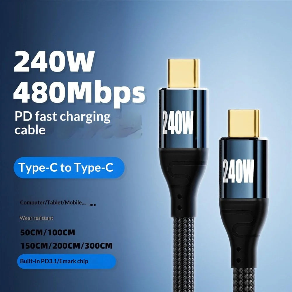 D24020 2m Straight USB-C to USB-C Cable 240W PD 3.1 Fast Charging E-Marker Chip Data Cable for Laptop - Black - 4