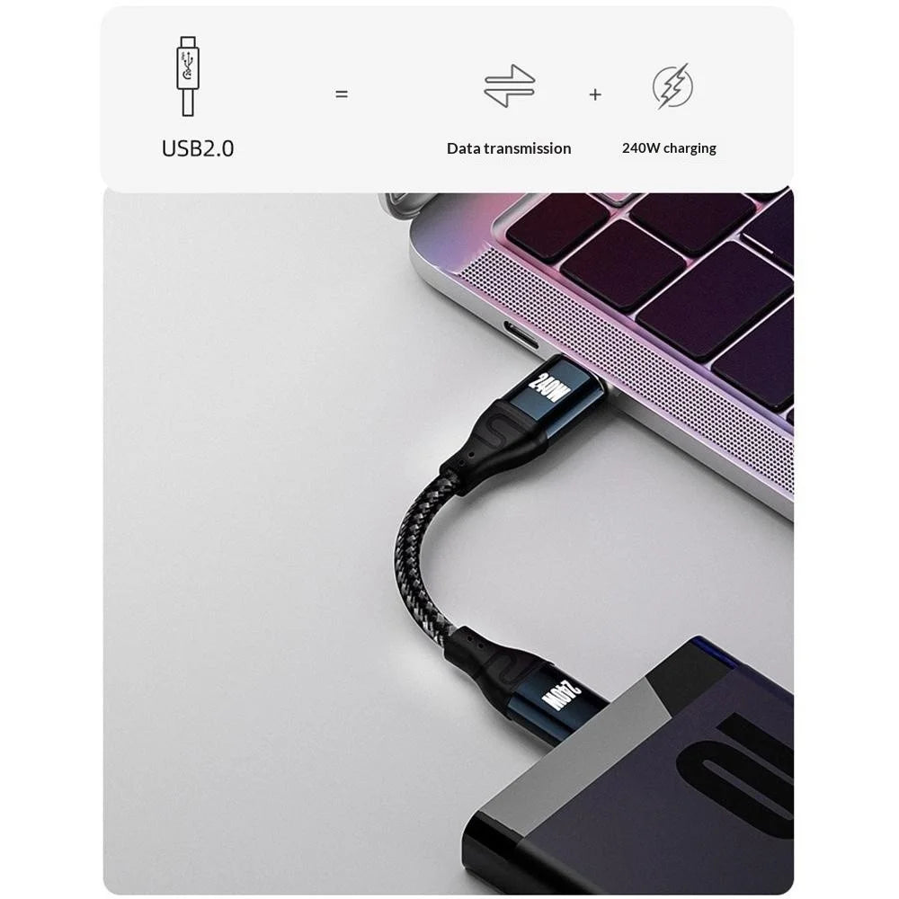 D24110  1m Side Right-Angle USB-C to USB-C Cable 240W PD 3.1 Fast Charging E-Marker Chip Data Cord for Laptop - Black - 4