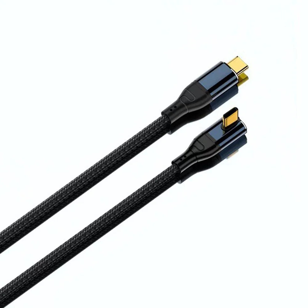 D24110  1m Side Right-Angle USB-C to USB-C Cable 240W PD 3.1 Fast Charging E-Marker Chip Data Cord for Laptop - Black - 7