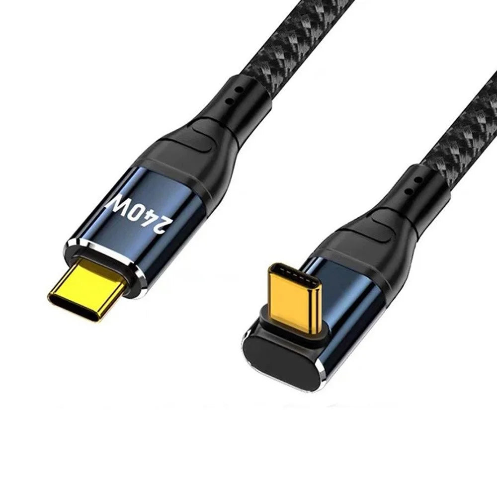D24305 50cm Vertical Right Angle Type-C to Type-C Cable PD 3.1 240W Fast Charging Data Cord for Laptop - Black - 1