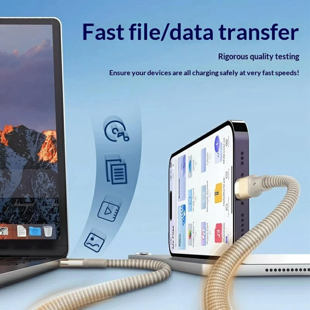 LDNIO LC351i 1m USB-C to iP (5-14) Braided Cable 30W Fast Charging Data Cable with Reinforced Metal Connector for iPhone - Titanium Gold - 2