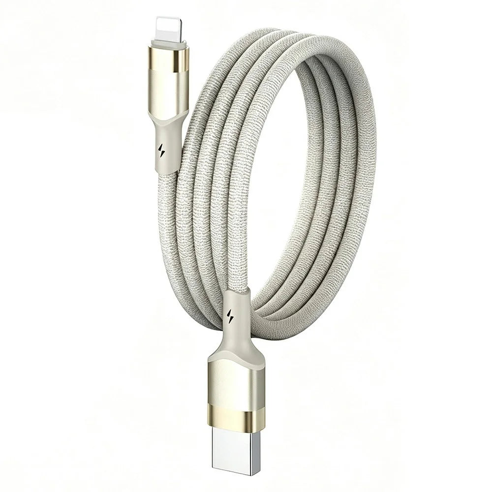 LDNIO LS352-L 2m USB-A to iP (5-14) Cable 50W Fast Charging Braided Date Cord with Reinforced Metal Connector for iPhone iPad - Titanium Gold - 1