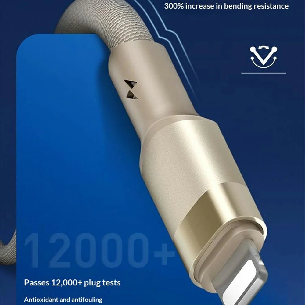 LDNIO LS352-L 2m USB-A to iP (5-14) Cable 50W Fast Charging Braided Date Cord with Reinforced Metal Connector for iPhone iPad - Titanium Gold - 4