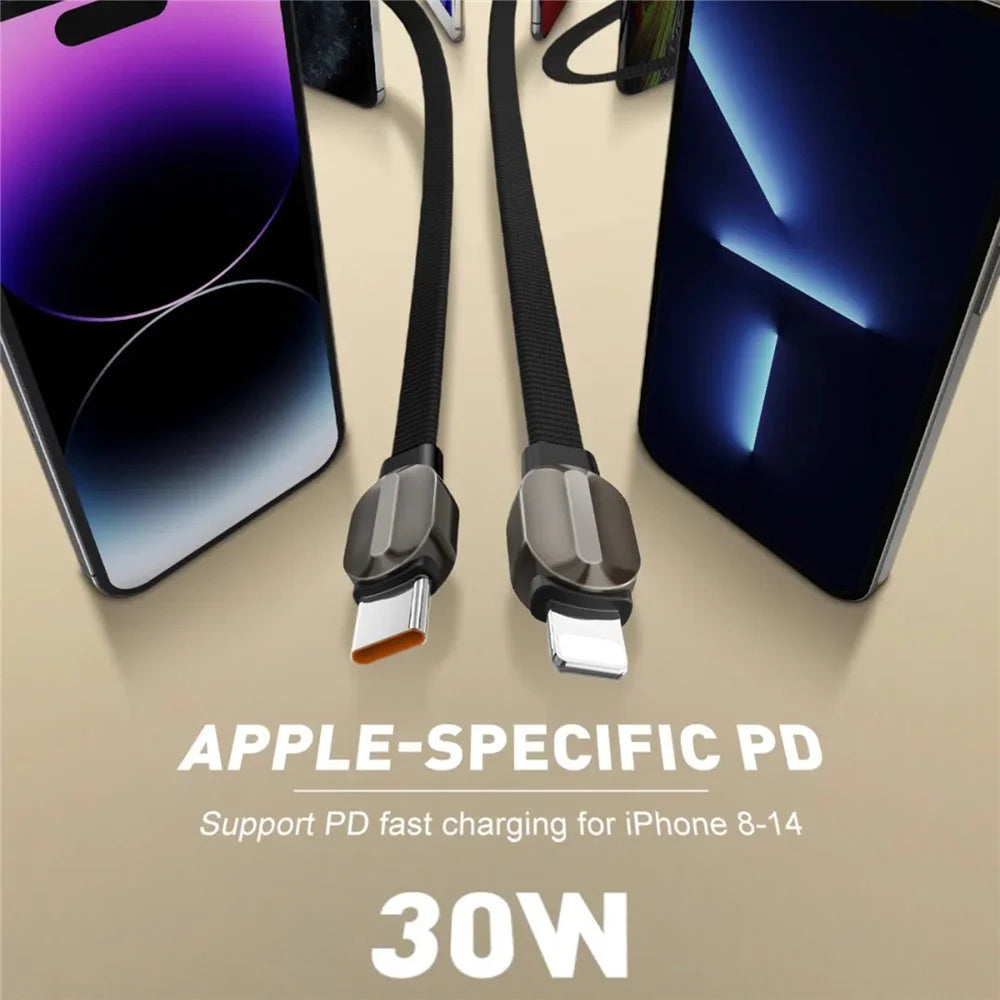 LDNIO LC212i 2m USB-C to iP (5-14) Cable PD 30W Fast Charging Briaded Data Cord for iPhone 8-14 iPad - Titanium Gold - 3