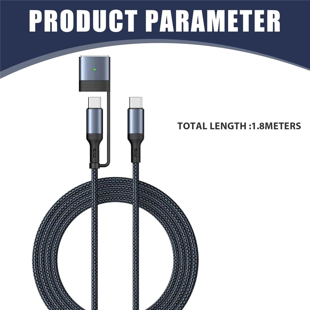 140W  /  240W 3-in-1 USB-C to USB-C + Compatible with MagSafe 3 Cable Magnetic Braided Charging Cable for MacBook Air (2022) M2  /  MacBook Pro 14 (2021)  /  (2023)  /  Pro 16 (2021)  /  (2023) - Blue - 3