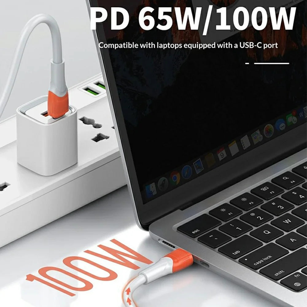 LDNIO LC601C 1m 100W Super Fast Charging Cable Type-C to Type-C Braided Data Cable for Phones Laptops - Orange - 4