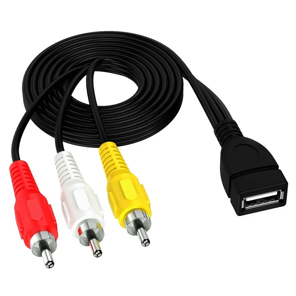 JUNSUNMAY 1.5m USB to 3 RCA Female to Male Splitter Cable Audio Video AV Composite Adapter Cord - 2