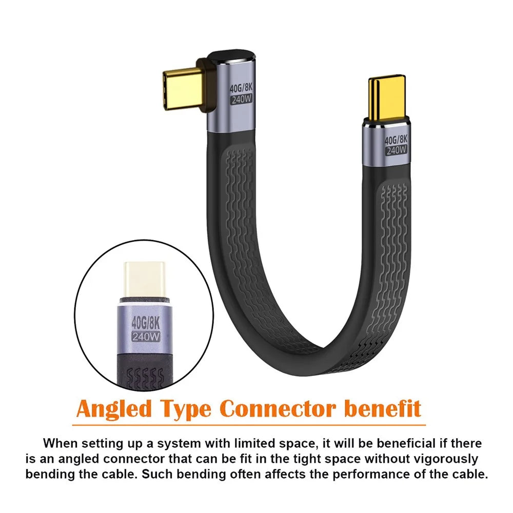 UC-002-0.13R 13cm Right Angled 240W Type-C Male to Male USB4 40Gbps 100W 8K Flat FPC Data Cable for Laptop Phone - 4