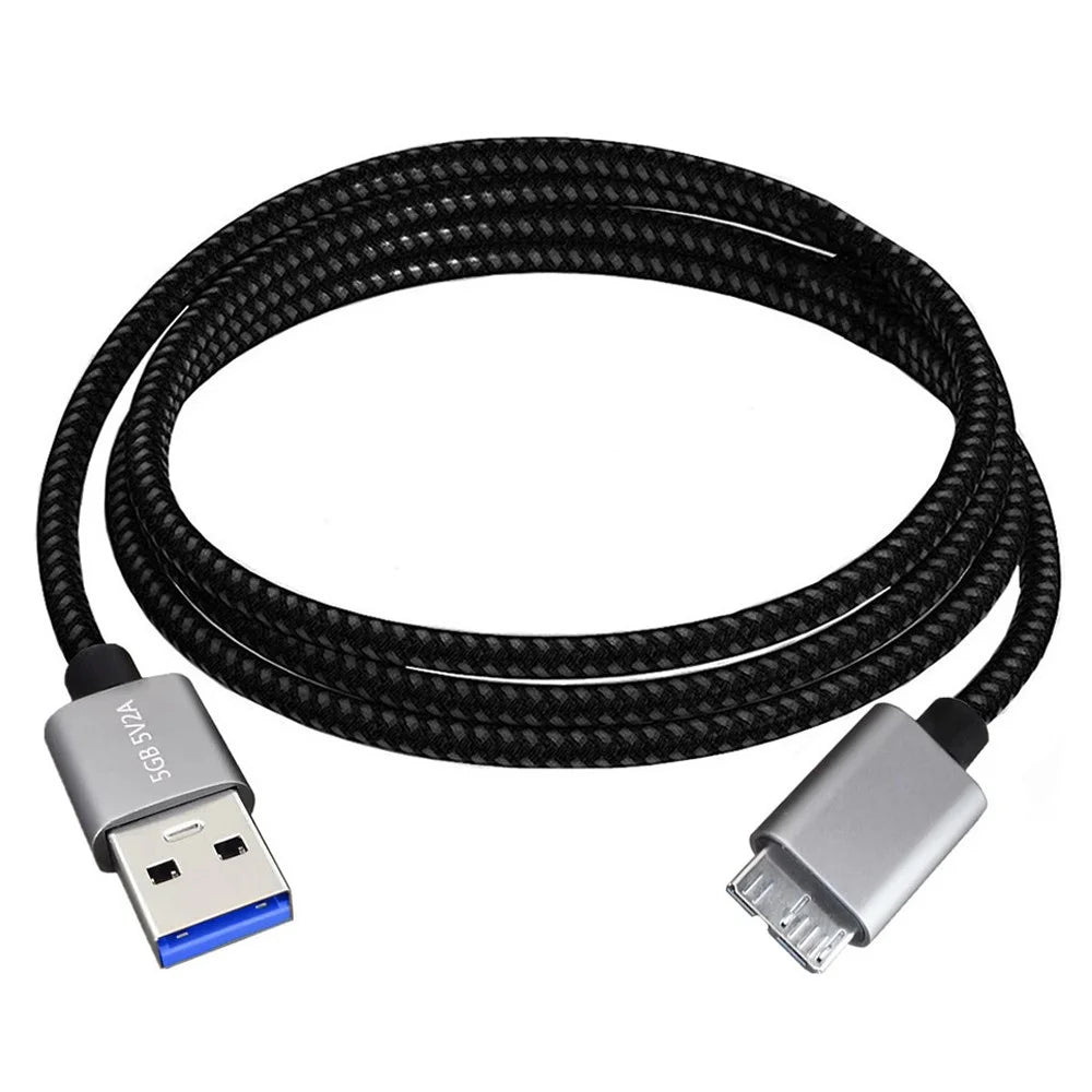 JUNSUNMAY 5m USB-A 3.0 Male to Micro-B Male Nylon Braided Data Cable for Hard Drive Camera - 1