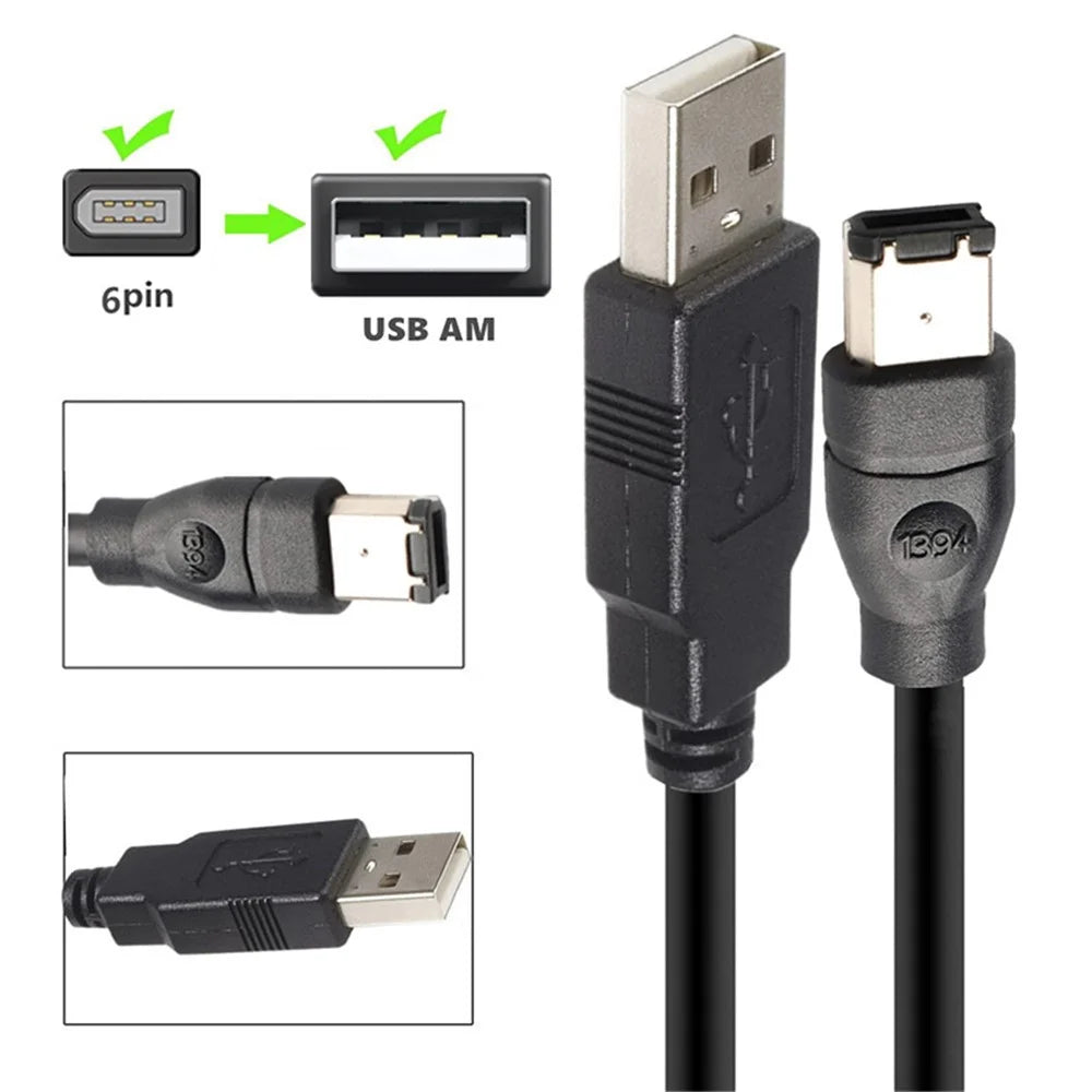 JUNSUNMAY 1.8m Firewire IEEE 1394 6 Pin Male to USB 2.0 Male Adapter Converter Cable - 5