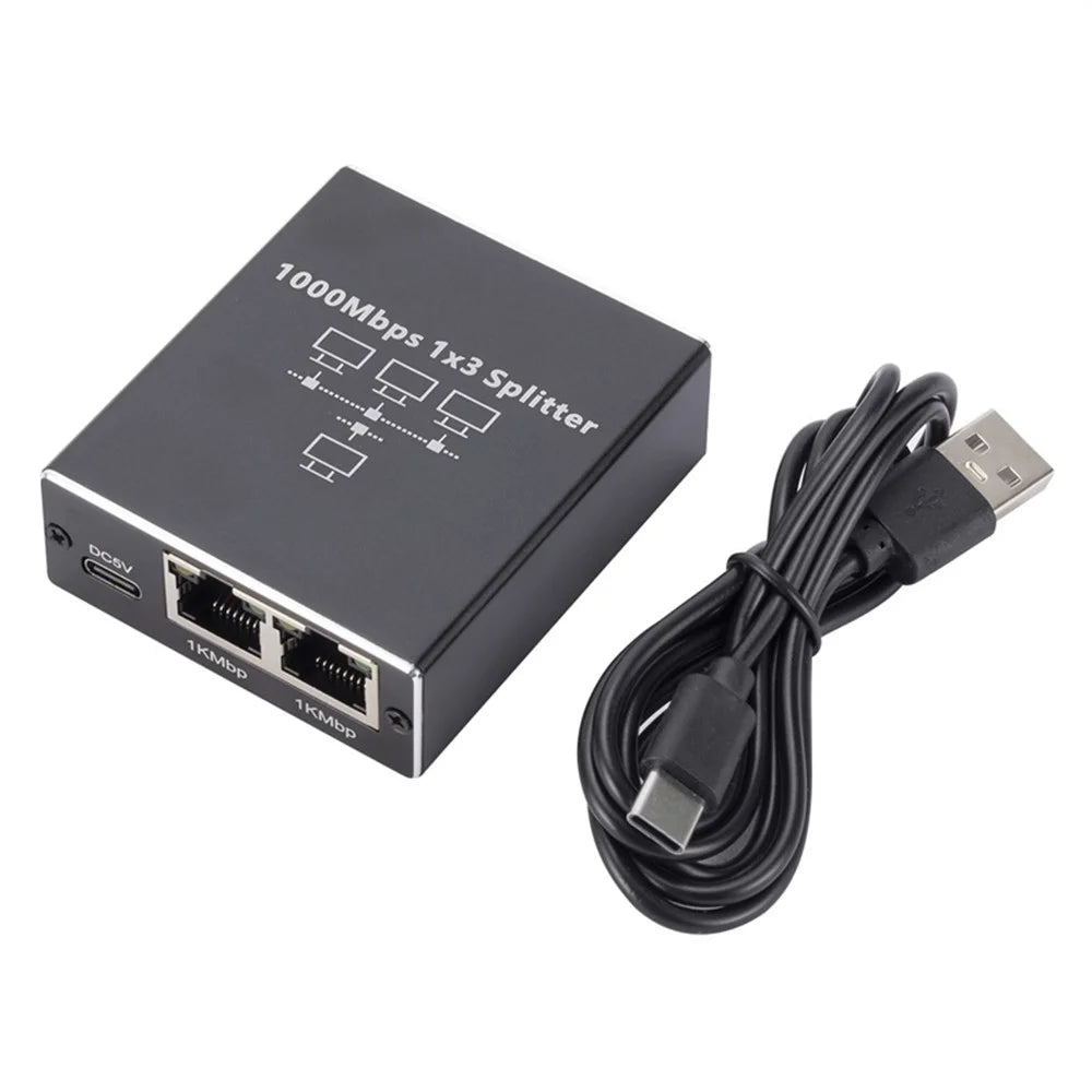 RJ45 Gigabit Network Distributor 1000Mbps 1x3 Splitter for PC / Router / Projector - 1