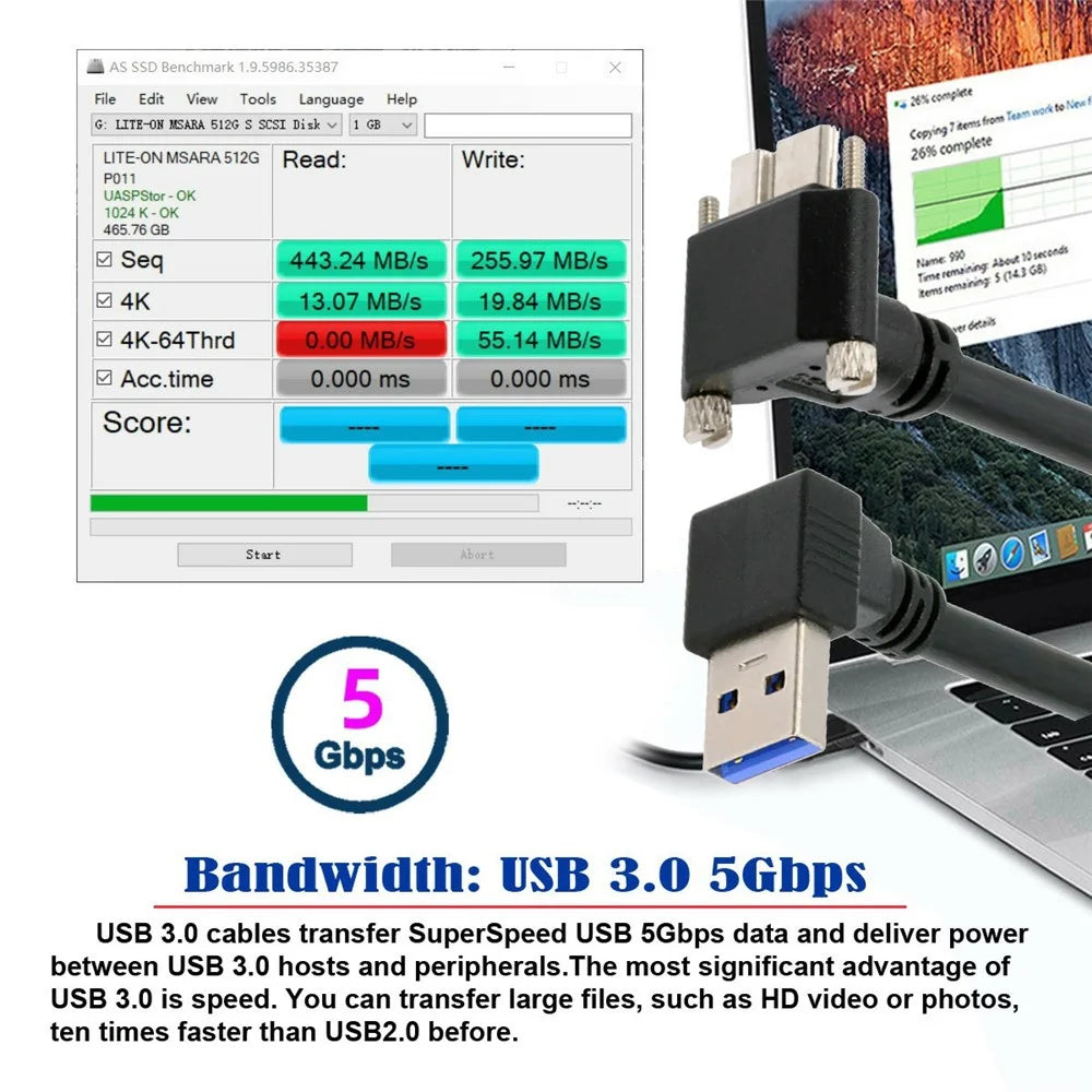 U3-078-UP 25cm Down Angled USB 3.0 Male to Micro 3.0 Plug Up Angled Cable - 3