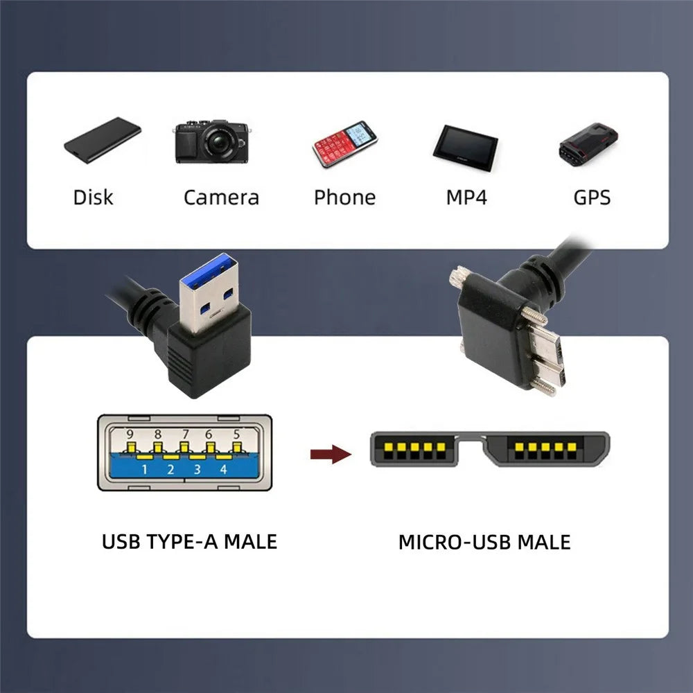U3-078-UP 25cm Down Angled USB 3.0 Male to Micro 3.0 Plug Up Angled Cable - 4