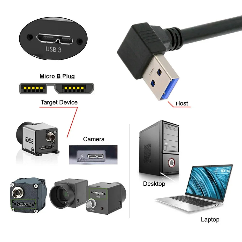 U3-078-UP 25cm Down Angled USB 3.0 Male to Micro 3.0 Plug Up Angled Cable - 6