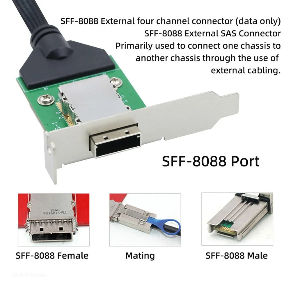 SF-083-36PIN Internal Mini SAS SFF-8087 Male to External SFF-8088 Female Extension Cable PCBA with Low Profile Bracket - 5